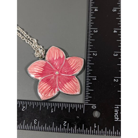 KC Kenneth Cole Pink Enamel Flower Crystal Pendant Necklace Silver Tone 19" - Picture 9 of 9